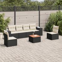 7-delige Loungeset met kussens poly rattan zwart