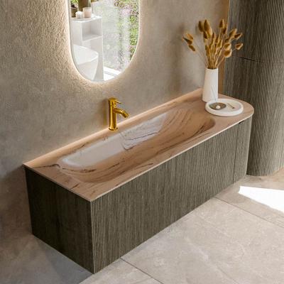 Badmeubel Mondiaz Kurve-Dlux | 135 cm | Meubelkleur Shadow | Wastafelkleur Arena | Solid surface | Wasbak linker zijde spoelbak | 1 kraangat