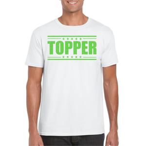 Verkleed T-shirt voor heren - topper - wit - groene glitters - feestkleding