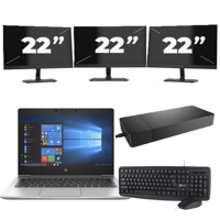 HP EliteBook 735 G6 - AMD Ryzen 5 PRO 3500U - 13 inch - 16GB RAM - 256GB SSD - Windows 10 + 3x 22 inch Monitor