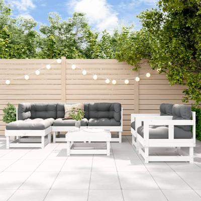 7-delige Loungeset met kussens massief hout wit
