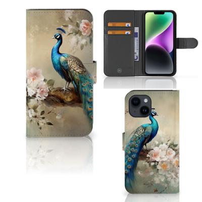 Telefoonhoesje | Met pasjeshouder | voor iPhone 15 Vintage Pauwen