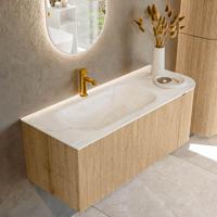 Badmeubel Mondiaz Kurve-Dlux | 115 cm | Meubelkleur Oak | Wastafelkleur Ostra | Solid surface | Links spoelbak | 1 kraangat