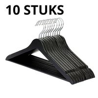 Wicotex - Kledinghanger hout - Kleerhangers, 10 stuks, met rok inkepingen en broekspijpen, draaibare haak, Zwart