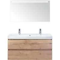Maxx XL Badmeubelset 120 cm - Natuur Eiken - Wastafel Just Enkel 2 Kraangaten met LED Spiegel