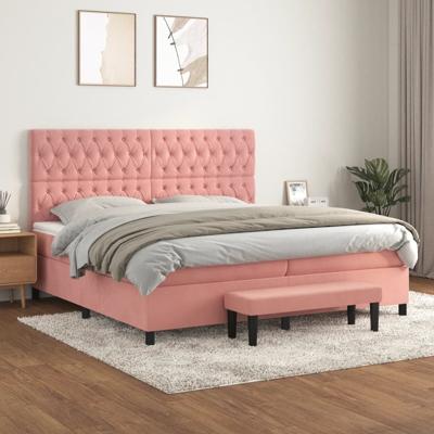 Boxspring met matras fluweel roze 200x200 cm