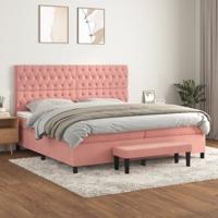 Boxspring met matras fluweel roze 200x200 cm