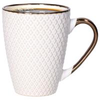 Koffiemokken Harlekijn - 1x stuks - Keramiek - wit/goud - 300 ml - 8 x 11 cm