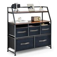 Dressoir met Stoffen Laden Stoffen Commode met Bovenste Plank en Kantelbeveiliging Vrijstaande Kledingcommode (5 Laden)