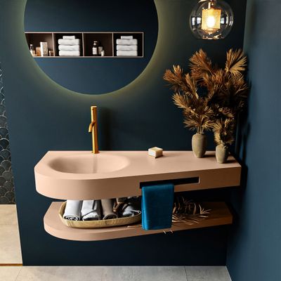 MONDIAZ RIVA 120cm Wastafel met planchet kleur Rosee. Wastafel DULCET links 1 kraangaten kleur Rosee. MONDIAZ RIVA 120cm Wastafel met planchet kleur Rosee. Wastafel DULCET links 1 kraangaten kleur Rosee.