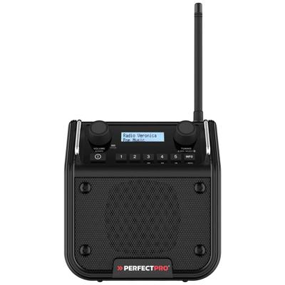 PerfectPro DABPRO Bouwradio DAB+, VHF (FM) AUX, Bluetooth Stofvast, Spatwaterbestendig, Stofdicht Zwart