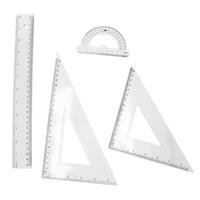 School/wiskunde linialen set - 4 delig - Rekenlinealen - transparant kunststof