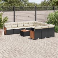 12-delige Loungeset met kussens poly rattan zwart