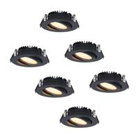 Set van 6 Rome LED inbouwspots - Kantelbaar - IP44 waterdicht - 6 Watt 500 lumen - 2700K warm wit - Lage inbouwdiepte 27mm - Dimbaar - Rond - Zwart - Voor binnen en buiten