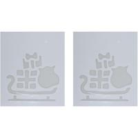 Kerst raamsjabloon slee - 2x - wit - 35 cm - raamdecoratie - kerstversiering
