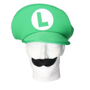 Loodgieter Luigi verkleed set - pet en snor - groen - gamer verkleed accessoires