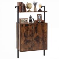 Wandrek met 4 Planken aan de muur Bevestigde Boekenkast met een Kast met 2 Deuren en 2 Open Planken