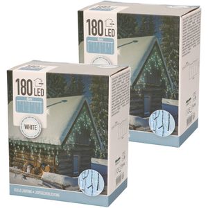 Set van 2x stuks ijspegelverlichting helder wit buiten 180 lampjes 600 x 52 cm - Kerstverlichting kerstboom