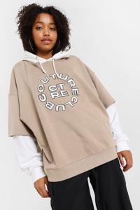 Couture Club Double Layered T-Shirt Hoodie Dames Beige/Wit - Maat XXS - Kleur: BeigeWit | Soccerfanshop