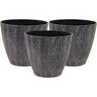 Mega Collections Plantenpot/bloempot - 3x - kunststof - donkergrijs - D18 x H16 cm - Plantenpotten