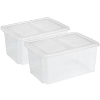 Sunware opslagboxen set - 2x stuks -51 liter - transparant - 59 x 39 x 29 cm - afsluitbare deksel