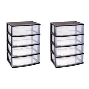 2x stuks ladekast/organizer met 4 lades zwart/transparant 40 x 56 x 80 cm