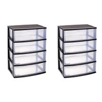 2x stuks ladekast/organizer met 4 lades zwart/transparant 40 x 56 x 80 cm