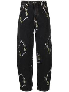 GANNI jean fuselé à fleurs brodées - Noir