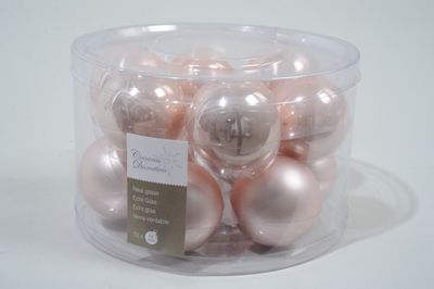12 kerstballen poeder roze emaille 50 mm - Ksd