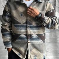 Bon&Bon Homme Herren Hemd-Jacke - Geometrisches Muster Shacket Verschiedenfarbig-4 / M