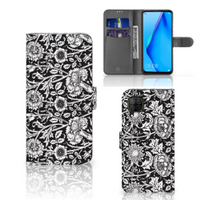 Huawei P40 Lite Hoesje Black Flowers - thumbnail