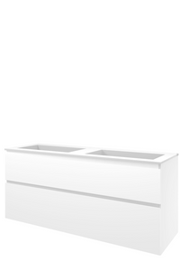 Proline Polystone Elegant badmeubelset met wastafelonderkast asymmetrisch met 2 laden en mat witte wastafel zonder kraangaten 140 x 46 x 54 cm, glans