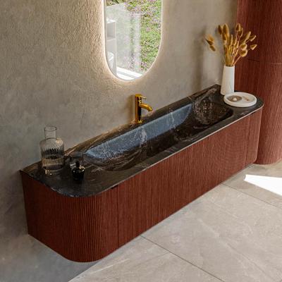 Badmeubel Mondiaz Kurve-Dlux | 170 cm cm | Meubelkleur Ruby | Wastafelkleur Lava | Solid surface | Wasbak midden spoelbak | 1 kraangat