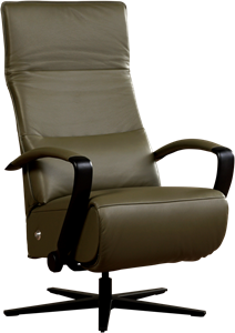 Olijfgroene leren industriële relaxfauteuil Matrix - staal zwart frame met stervoet - zithoogte medium - Massif Leer Olive (olijfgroen leer)