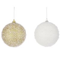 6x Kunststof kerstballen met witte sneeuw afwerking 8 cm