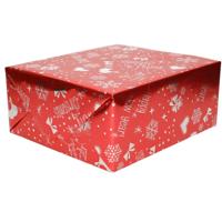 Luxe Kerst inpakpapier - cadeaupapier - rood metallic - Merry Christmas - 1x rollen - 250 x 70 cm