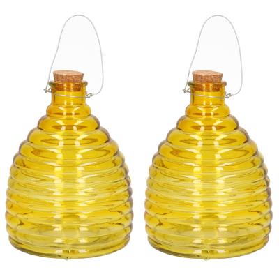 Wespenval - Set van 2x stuks - geel - 21 cm - glas - wespenvanger - wespenglas
