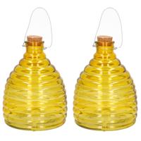 Wespenval - Set van 2x stuks - geel - 21 cm - glas - wespenvanger - wespenglas