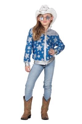 Glamorous Pailletten Jasje Sterren Meisje Blauw