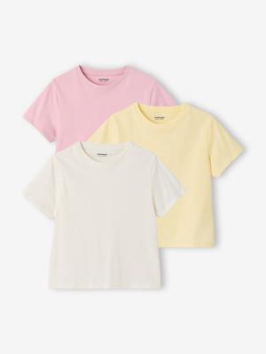 Set van 3 effen t-shirts voor meisjes lichtroze