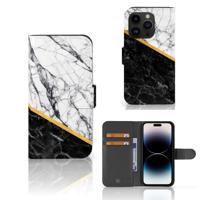 iPhone 15 Pro | Bookcase | Marmer Wit Zwart - Origineel Cadeau Man | Portemonnee hoesje