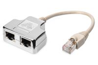 Digitus RJ45 Netwerk Adapter CAT 5, CAT 5e [2x RJ45-stekker - 1x RJ45-stekker] Grijs - thumbnail