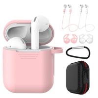 7 STKS draadloze koptelefoon schokbestendig silicone beschermhoes voor Apple AirPods 1/2 (roze + wit)