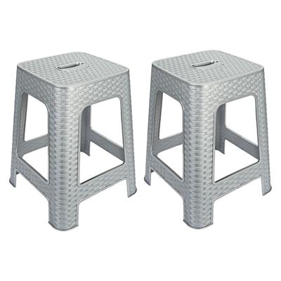 Zit krukjes - 2x - zilvergrijs - rotan kunststof - 37 x 37 x 45 cm - extra zitplaatsen