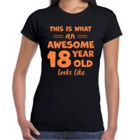 Verkleed T-shirt voor dames - leeftijd 18 jaar - awesome - zwart - glitter oranje - Verjaardagsfeest