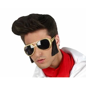 Verkleed bril met bakkebaarden Elvis/rockster - goud - kunststof - Rock and roll thema accessoires   -