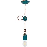 Pendel hanglamp porcelein blauw met bruin textielsnoer 160cm E27