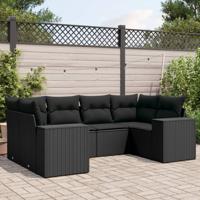 6-delige Loungeset met kussens poly rattan zwart