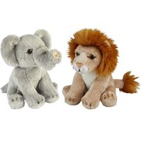 Safari dieren serie pluche knuffels 2x stuks - Olifant en Leeuw van 15 cm - thumbnail