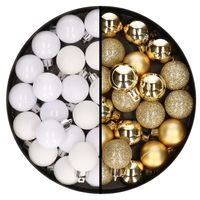 40x stuks kleine kunststof kerstballen goud en wit 3 cm - thumbnail